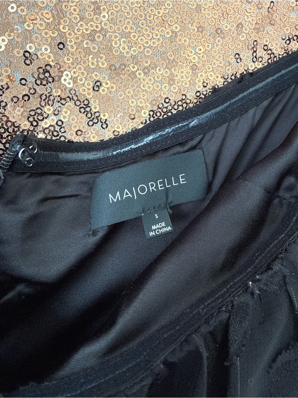 MAJORELLE Black Sequin Trim Slip Dress